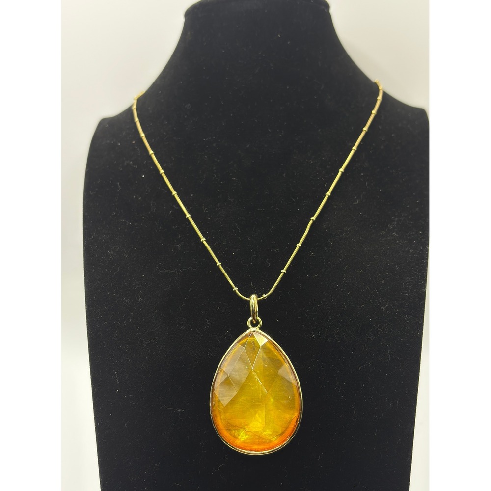 Trifari Pendant Necklace Womens 15" Gold Amber‎ Teardrop Faceted Statement